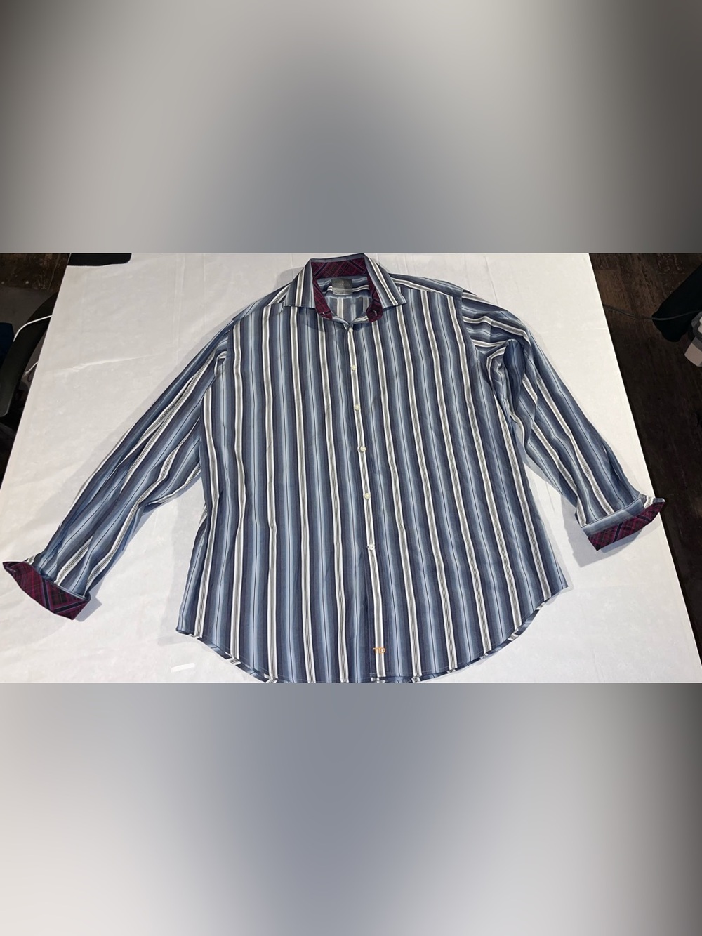 Thomas Dean XL Pima Cotton Striped Shirt Plaid Contrast Collar Cuffs Y2K